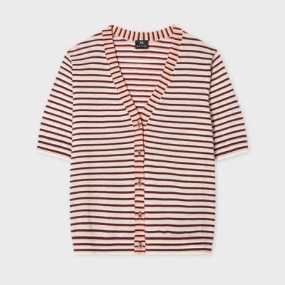 Ps By Paul Smith Women's Faded Orange And Burgundy Organic Cotton Short-sleeve Cardigan