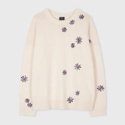 Ps By Paul Smith Women's Knitted 'chamomile Floral' Embroidered Sweater White In Pink