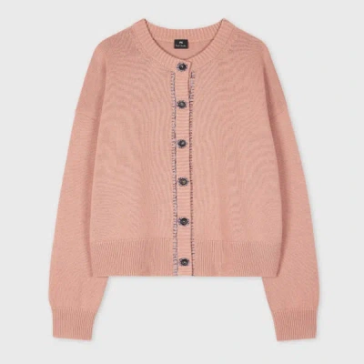 Ps By Paul Smith Women's Light Pink Contrast-stitch Placket Knitted Merino-blend Cardigan