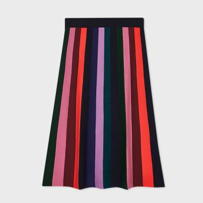 PS BY PAUL SMITH WOMEN'S MULTI COLOUR STRIPE KNITTED MIDI SKIRT BLUE