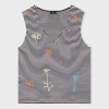 Ps By Paul Smith Women's Navy And White Cotton Stripe 'embroidered Flowers' Knitted Vest Blue In Blue