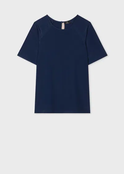Ps By Paul Smith Women's Navy Blue Silk-blend Fluted Top