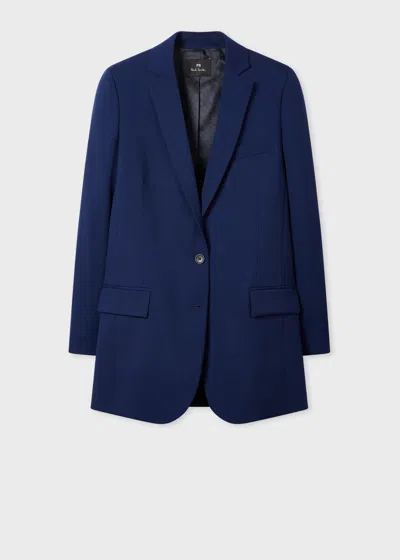 Ps By Paul Smith Women's Navy Blue Wool Longline Blazer