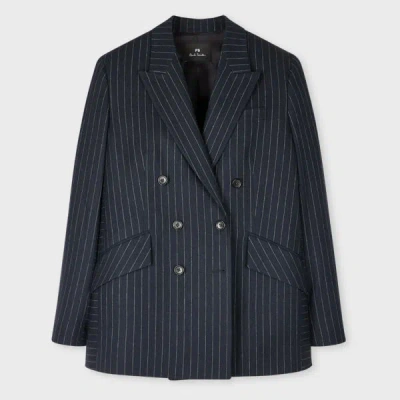 Ps By Paul Smith Women's Navy Pinstripe Wool-blend Double Breasted Blazer Blue