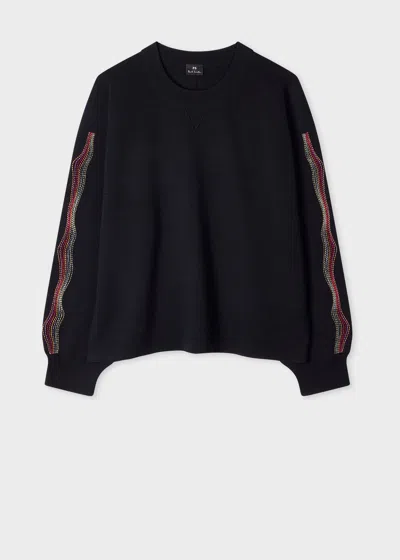 PS BY PAUL SMITH WOMEN'S NAVY 'SWIRL' EMBROIDERED SLEEVES KNITTED SWEATER BLUE
