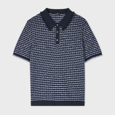 Ps By Paul Smith Women's Navy Textured Cotton Knitted Polo Shirt Blue