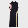 Ps By Paul Smith Women's Navy Wool Blend 'swirl Stripe' Ribbed Midi Dress Blue In Blue