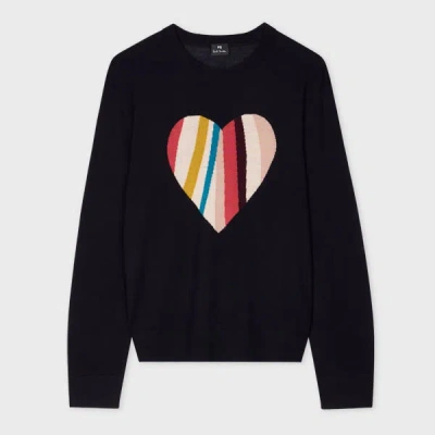 Ps By Paul Smith Women's Navy Wool 'swirl' Heart Sweater Blue In Black