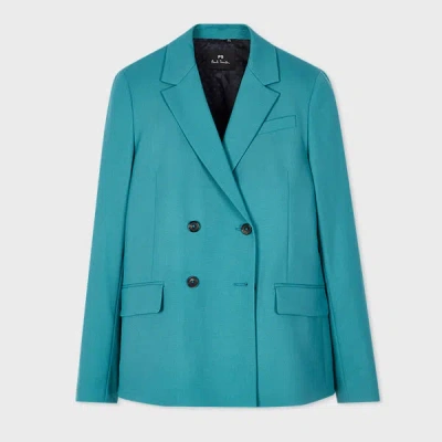 Ps By Paul Smith Women's Peacock Blue Wool Double-breasted Blazer