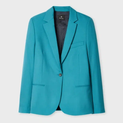 Ps By Paul Smith Women's Peacock Blue Wool Hopsack Blazer Green
