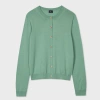 PS BY PAUL SMITH WOMEN'S PEACOCK GREEN MERINO CARDIGAN WITH 'SWIRL' BUTTONS BLUE