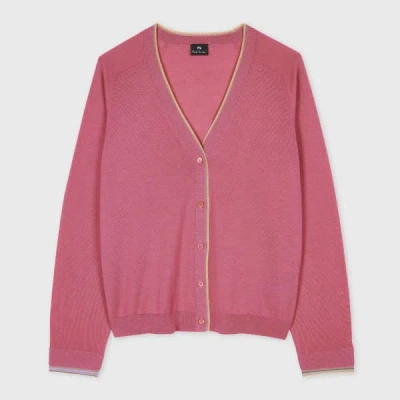 Ps By Paul Smith Women's Pink V-neck Cardigan With Sheer Trims