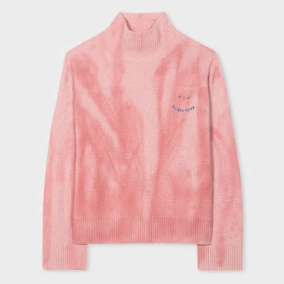 Ps By Paul Smith Women's Pink Wool-blend Roll Neck 'happy' Sweater