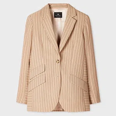 Ps By Paul Smith Women's Sand Brown Stripe Wool Blazer