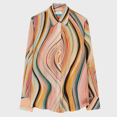 PS BY PAUL SMITH WOMEN'S SILK-BLEND 'DUSKY SWIRL' PRINT SHIRT MULTICOLOUR