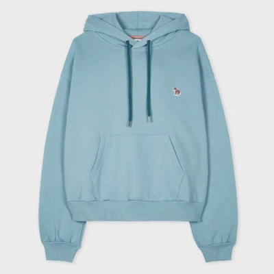 Ps By Paul Smith Women's Steel Blue Cotton Zebra Logo Hoodie