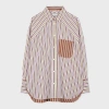 PS BY PAUL SMITH WOMEN'S TAN CONTRAST STRIPE COTTON SHIRT WHITE