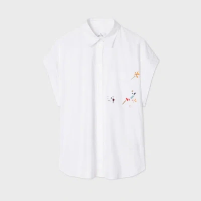 Ps By Paul Smith Women's White 'brushstroke' Embroidered Shirt