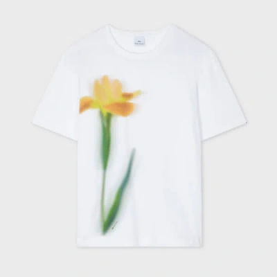 Ps By Paul Smith Women's White Cotton 'blurred Flower Stem' T-shirt