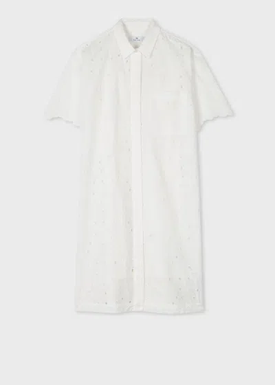 Ps By Paul Smith Women's White Cotton Broderie Anglaise Shirt Dress