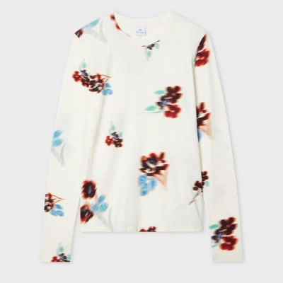 Ps By Paul Smith Women's White 'hazy Floral' Long Sleeve T-shirt