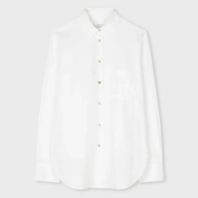 PS BY PAUL SMITH WOMEN'S WHITE RELAXED-FIT COLOURED BUTTON SHIRT