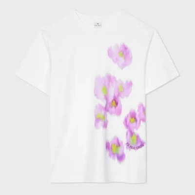 Ps By Paul Smith Women's White 'smudged Flowers' T-shirt