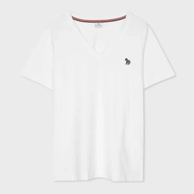 Ps By Paul Smith Women's White V-neck Zebra T-shirt