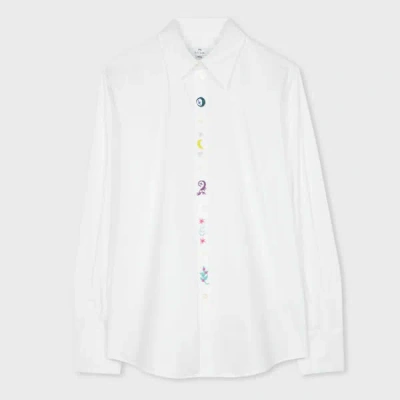 Ps By Paul Smith Women's White 'zodiac' Embroidered Cotton Shirt