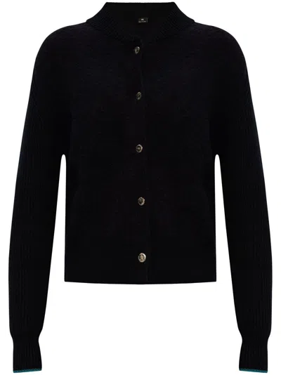 Ps By Paul Smith Womens Knitted Cardigan Snap Front In Dark Navy