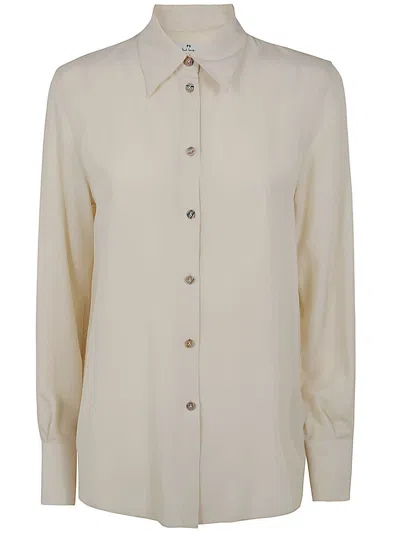 Ps By Paul Smith Spread-collar Crepe Shirt In Beige