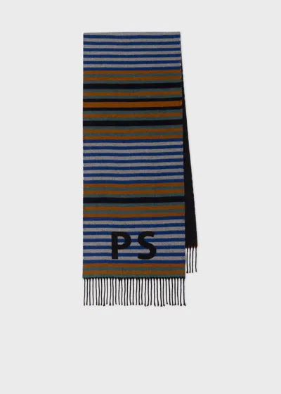 Ps By Paul Smith Wool And Cotton-blend Stripe Scarf Grey