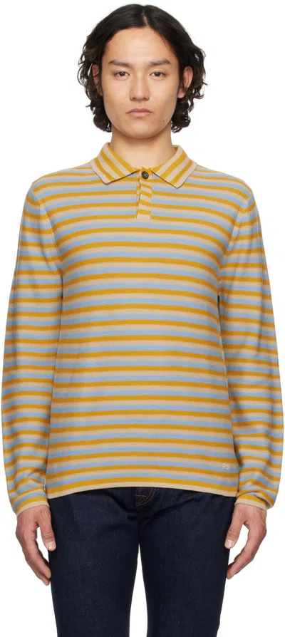 Ps By Paul Smith Yellow & Blue Faded Stripe Knitted Cotton Polo In 40 Blue