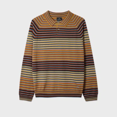 Ps By Paul Smith Yellow And Blue Stripe Merino Wool Polo Shirt Multicolour