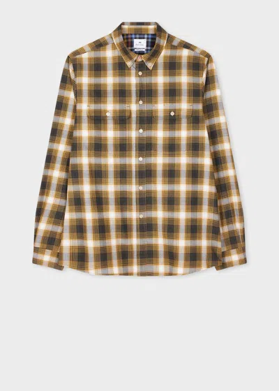 Ps By Paul Smith Yellow And Navy Check Cotton Double-pocket Shirt