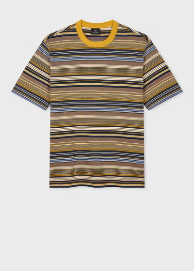 Ps By Paul Smith Yellow And Navy Stripe Cotton T-shirt Brown