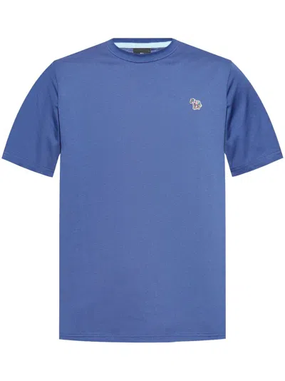 Ps By Paul Smith Zebra-appliqué Cotton T-shirt In Blue