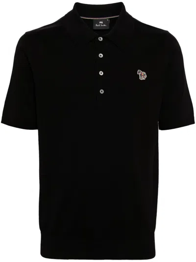 Ps By Paul Smith Zebra-appliquéd Cotton Polo Shirt In Black