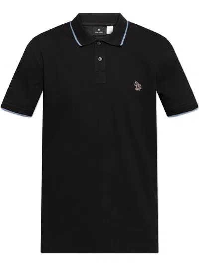 Ps By Paul Smith Ps Paul Smith Zebra Badge Cotton Polo Shirt In Black