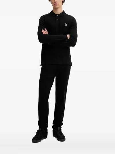 Ps By Paul Smith Zebra-emblem Long-sleeve Polo Shirt In Black