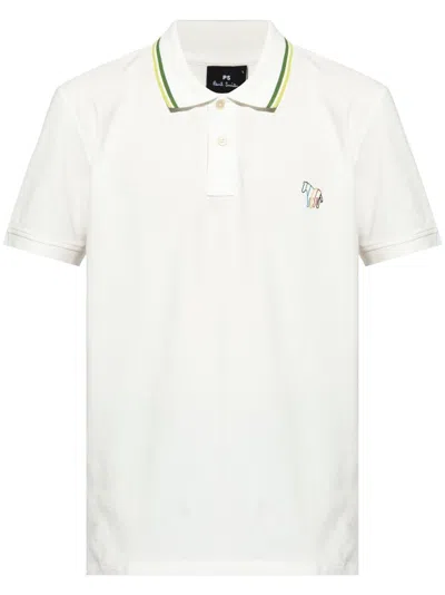 Ps By Paul Smith Zebra-embroidered Organic Cotton Polo Shirt In White
