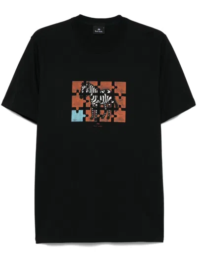 Ps By Paul Smith Zebra Jigsaw-print T-shirt In Black