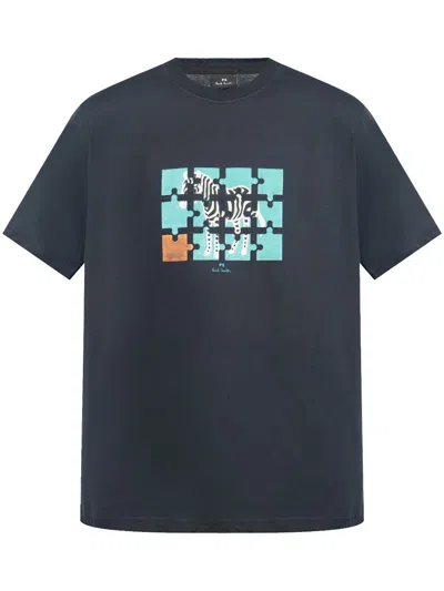 Ps By Paul Smith Zebra Jigsaw-print T-shirt In Blue