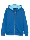 Ps By Paul Smith Ocean Blue Cotton Zip-front Zebra Logo Hoodie In Blue