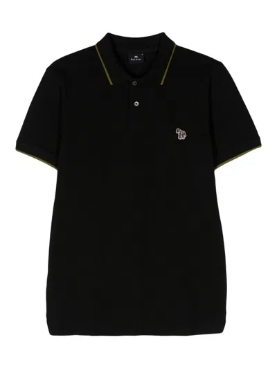 Ps By Paul Smith Zebra Logo Cotton Polo Shirt In Black