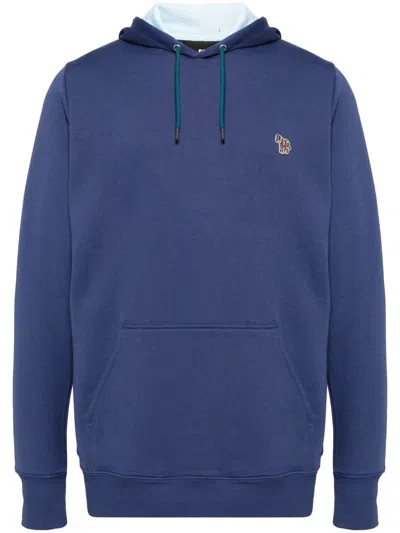 Ps By Paul Smith Zebra Logo Organic Cotton Hoodie In 蓝色