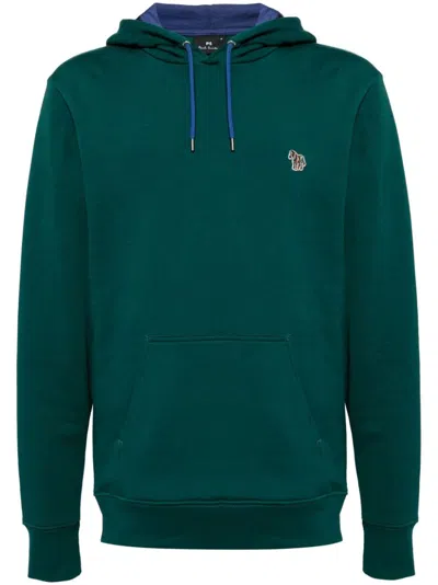 Ps By Paul Smith Zebra Logo Organic Cotton Hoodie In Green