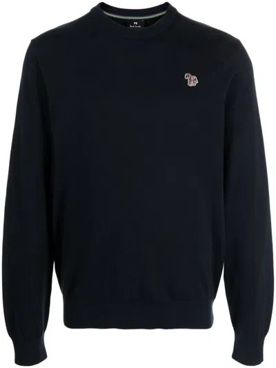 Ps By Paul Smith Logo-embroidered Organic-cotton Sweatshirt In Blue