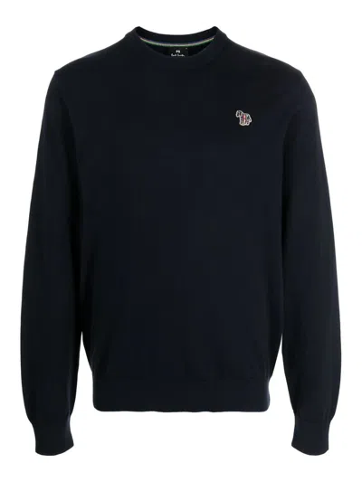 Ps By Paul Smith Zebra Logo Organic Cotton Sweater In Blue