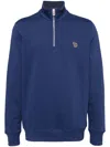 Ps By Paul Smith Zebra Logo Half Zip Knit Sweater In Blue